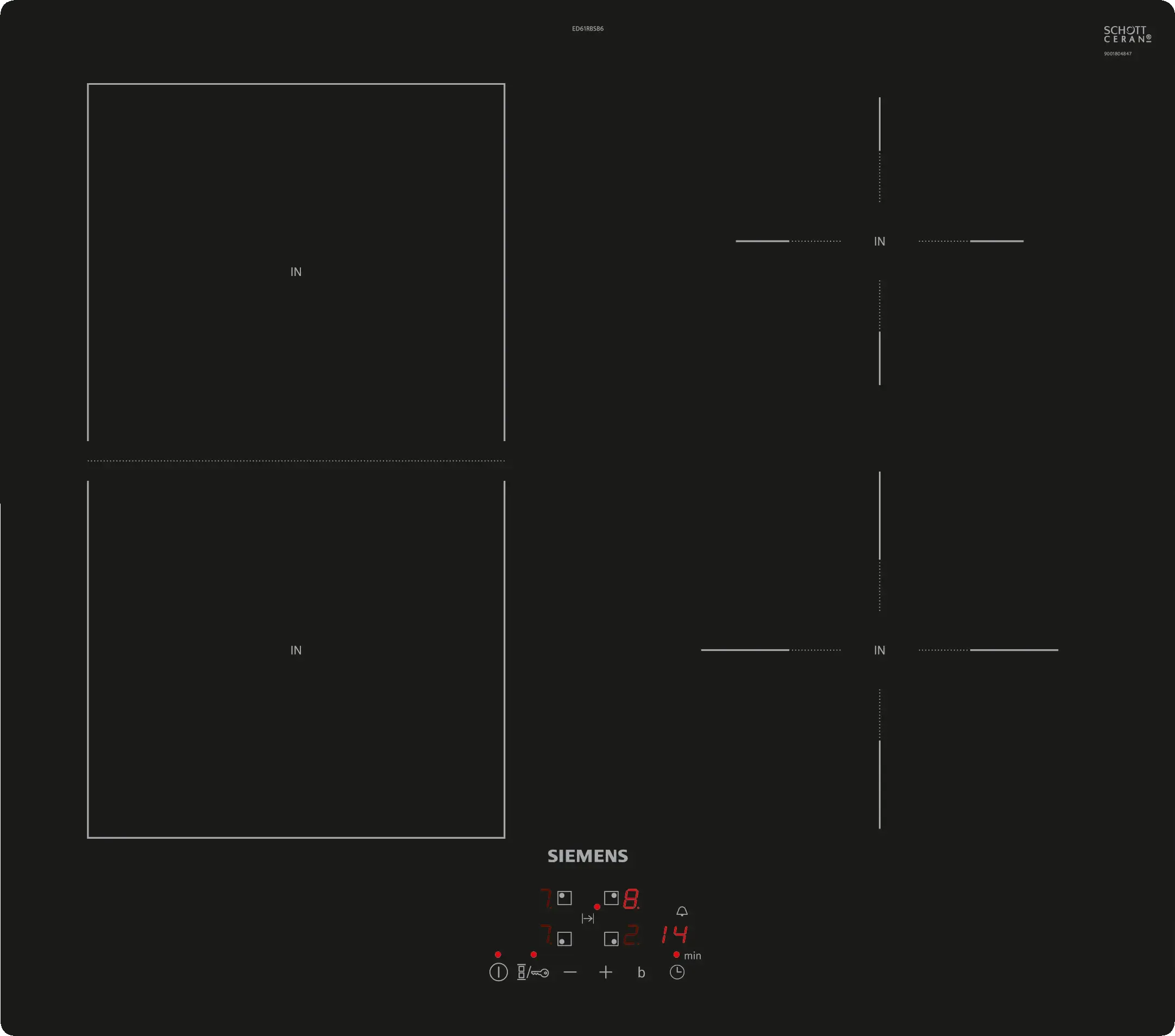 TABLE INDUCTION 60CM 4 ZONES DONT 1 BRIDGE 6900W